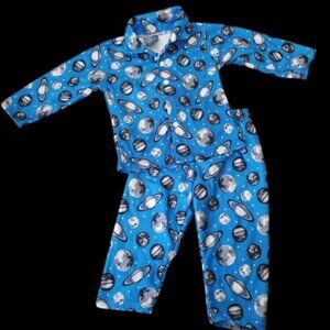 MAC HENRY Blue Space Planets Themed Flannel Pajamas Boys Size 18 months *